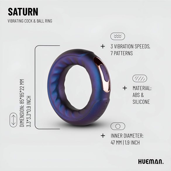 Hueman Saturn - anneau pénien vibrant rechargeable étanche - silicone violet