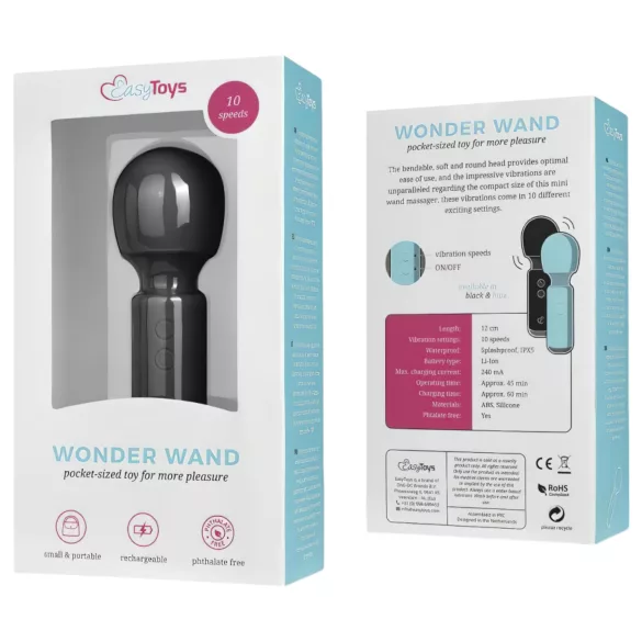 Easytoys Wonder Wand - mini vibromasseur rechargeable - noir