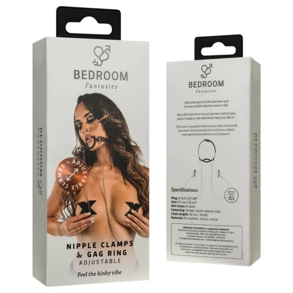 Bedroom Fantasies - bâillon bouche et pinces tétons - métal noir argenté