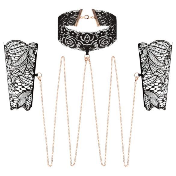 Rosy Gold - Collier et menottes (noir)