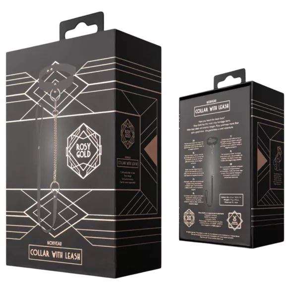 Rosy Gold - collier et laisse - cuir noir et or rose