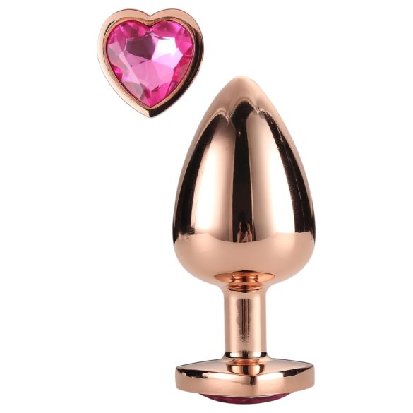 Amour Étincelant - Plug Aluminium avec Pierre en Cœur - M (Or Rose)