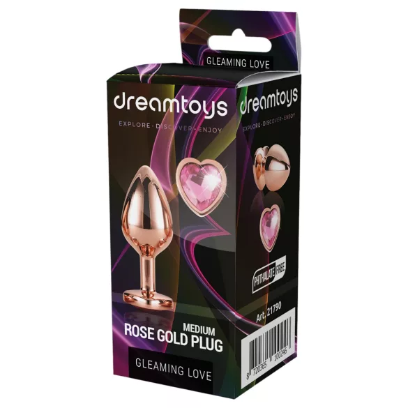 Gleaming Love - plug anal aluminium cœur cristal - M - rose doré