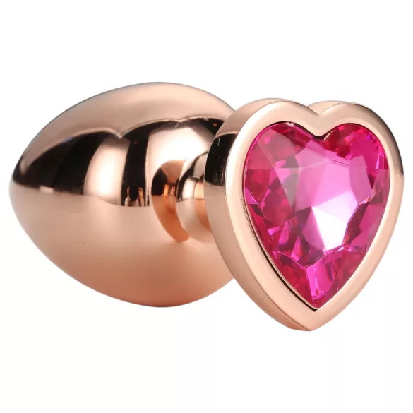 Gleaming Love - plug anal aluminium cœur cristal - M - rose doré
