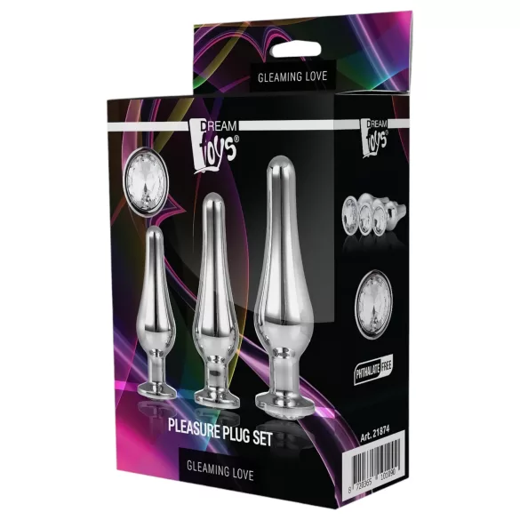 Gleaming Love - coffret de plugs anaux « pointe » (argent, set de 3)