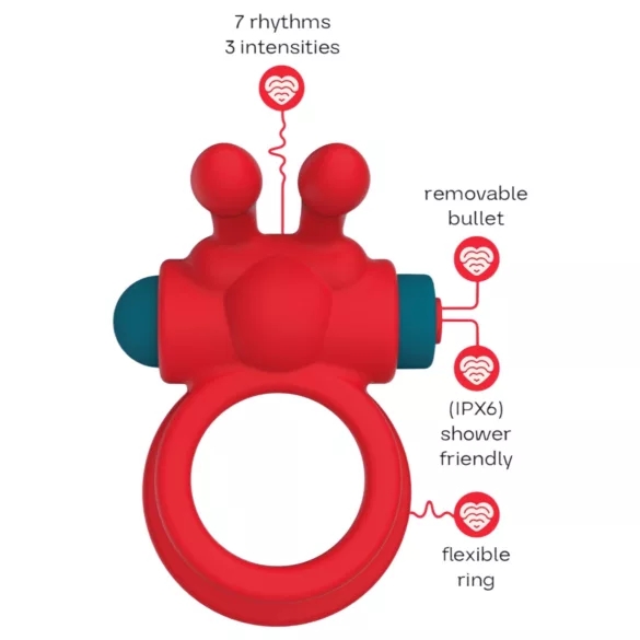 Dreamtoys Love Signal - anneau vibrant pour pénis (rouge)
