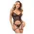 Zôf Jade - corset transparent avec porte-jarretelles et string (noir)