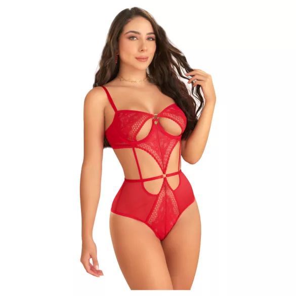 Zôf Ruby - body en dentelle à découpes avec bretelles réglables (rouge)