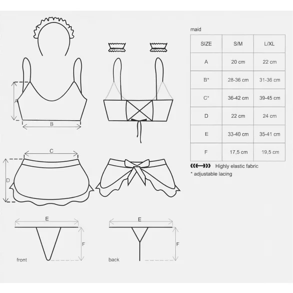 Obsessive - Costume de soubrette - Ensemble 5 pièces - déguisement sexy