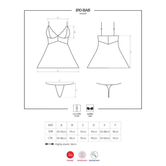 Obsessive - babydoll en dentelle avec string - blanc - L/XL