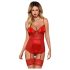 Obsessive Lovica - haut porte-jarretelles en dentelle et string (rouge)