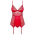 Obsessive Lovica - haut porte-jarretelles en dentelle et string (rouge) - L/XL