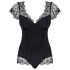 Obsessive Moketta - Body noir à volants en dentelle et rayures