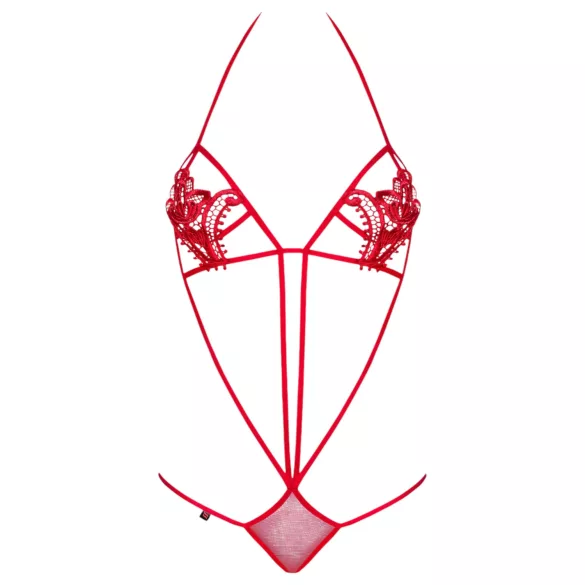 Obsessive Luiza - body rouge à bretelles, motif tulipes (S/M)