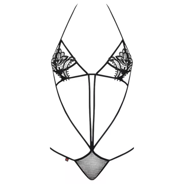 Obsessive Luiza - body string bretelles - motif tulipe - noir (S/M)