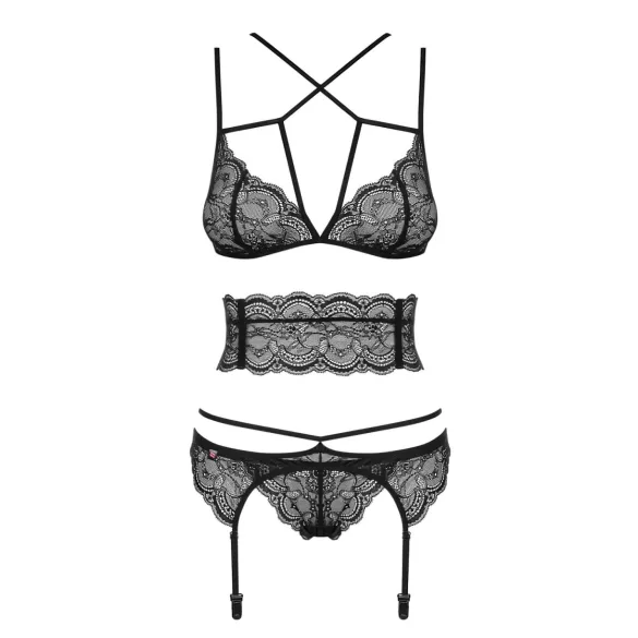Obsessive Frivolla - ensemble lingerie dentelle épicé (noir) - L/XL