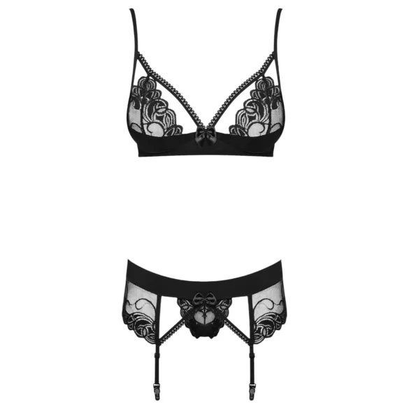 Obsessive Wonderia - ensemble lingerie dentelle brodée noire - L/XL