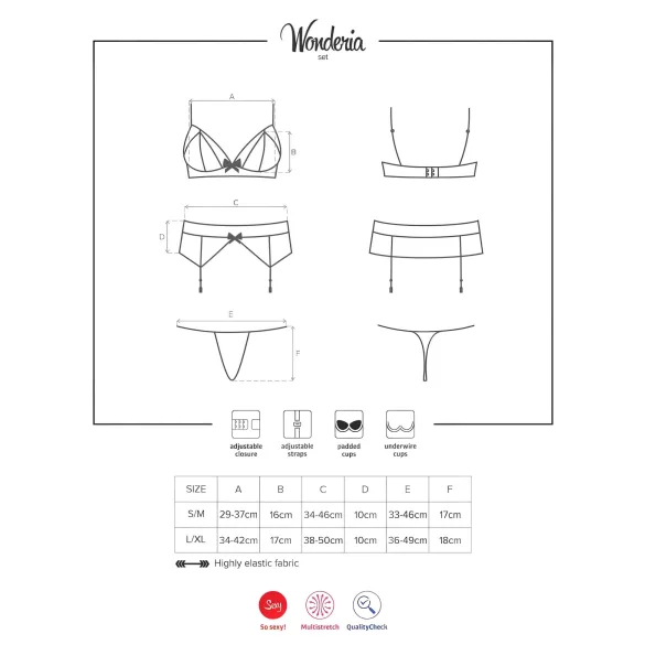 Obsessive Wonderia - ensemble lingerie dentelle brodée noire - L/XL