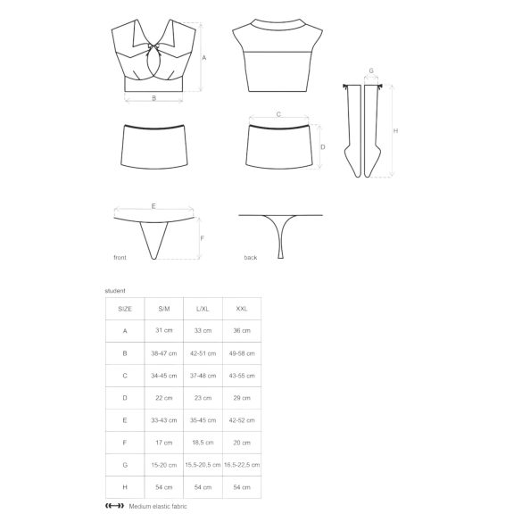 Obsessive - déguisement écolière sexy - ensemble 5 pièces