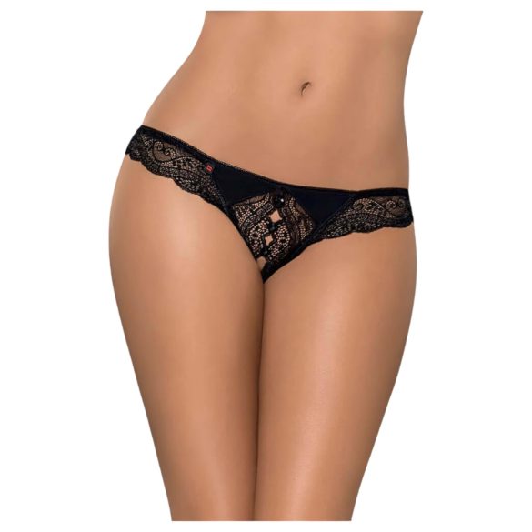 Obsessive Miamor - string dentelle ouvert avec bijoux (noir) - L/XL