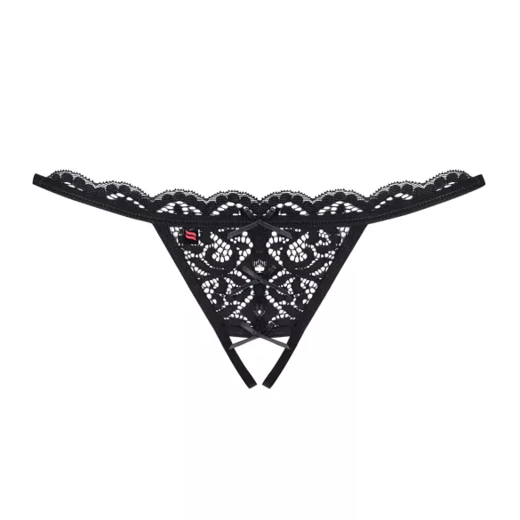 Obsessive - string ouvert dentelle nœud - noir - L/XL