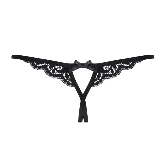Obsessive - string ouvert dentelle nœud - noir - L/XL