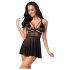 Obsessive 838-BAB-1 - ensemble babydoll dentelle translucide (noir)