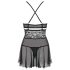 Obsessive 838-BAB-1 - ensemble babydoll dentelle translucide (noir)