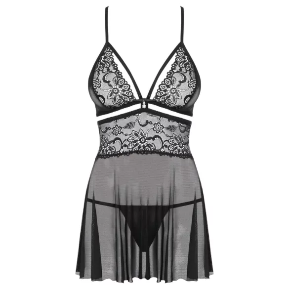 Obsessive - babydoll transparent dentelle - ensemble noir - 2XL/3XL
