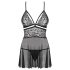Obsessive 838-BAB-1 - ensemble babydoll dentelle translucide (noir) - 2XL/3XL