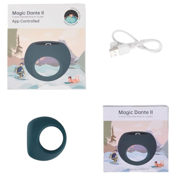 Magic Motion Dante II - anneau pénien vibrant connecté rechargeable - bleu