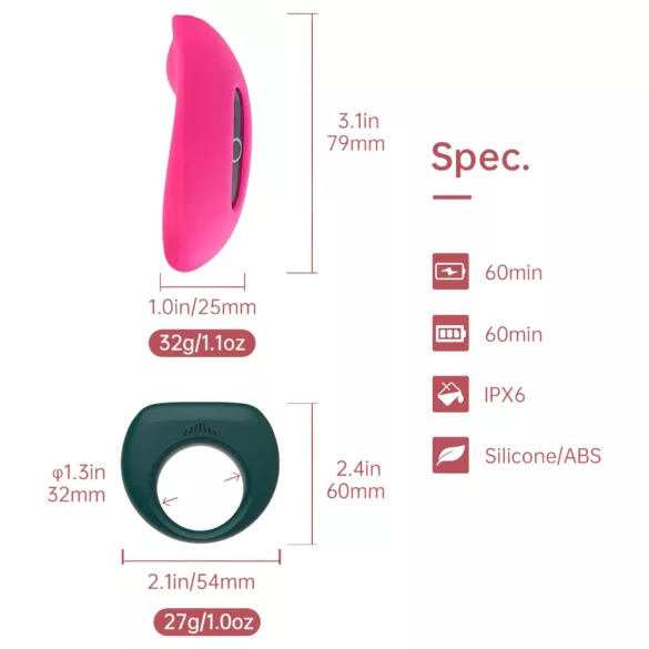 Magic Motion - vibromasseur couple - télécommande - silicone rose/vert
